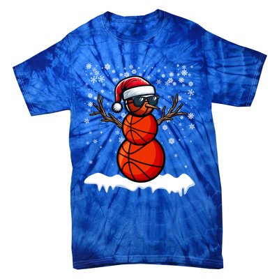 Basketball Snow Christmas Sunglasses Santa Hat Snowflakes Great Gift Tie-Dye T-Shirt