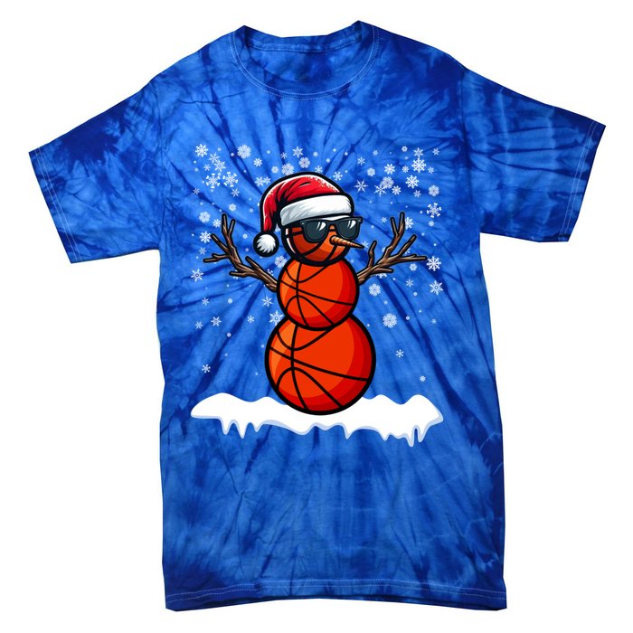 Basketball Snow Christmas Sunglasses Santa Hat Snowflakes Great Gift Tie-Dye T-Shirt