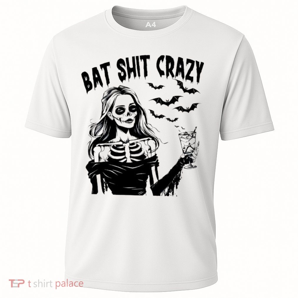 Bat Shit Crazy Halloween Spooky Season Witch Messy Bun Skull Png Snarky Funny Cooling Performance Crew T-Shirt