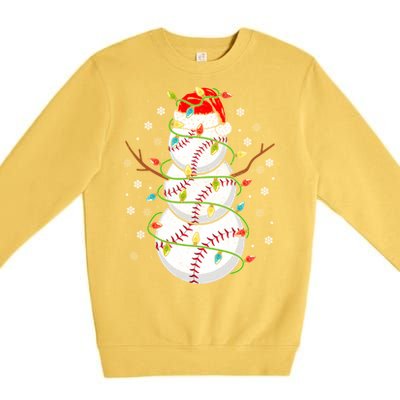 Baseball Snow Christmas Santa Hat Lights Snowflakes Xmas Cute Gift Premium Crewneck Sweatshirt