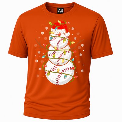 Baseball Snow Christmas Santa Hat Lights Snowflakes Xmas Cute Gift Cooling Performance Crew T-Shirt