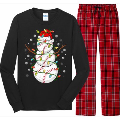 Baseball Snow Christmas Santa Hat Lights Snowflakes Xmas Cute Gift Long Sleeve Pajama Set