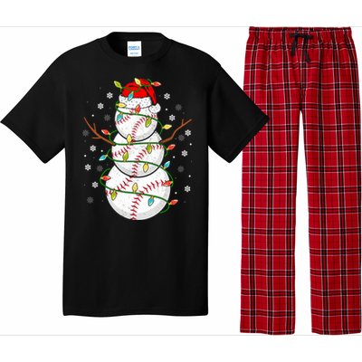 Baseball Snow Christmas Santa Hat Lights Snowflakes Xmas Cute Gift Pajama Set