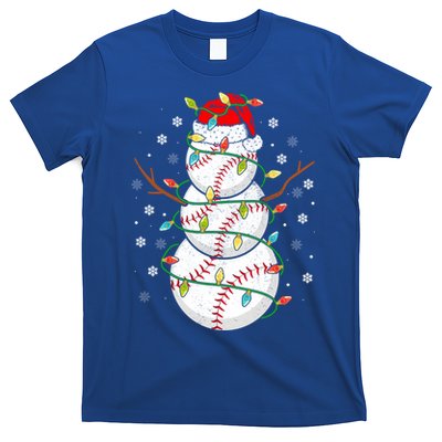 Baseball Snow Christmas Santa Hat Lights Snowflakes Xmas Cute Gift T-Shirt