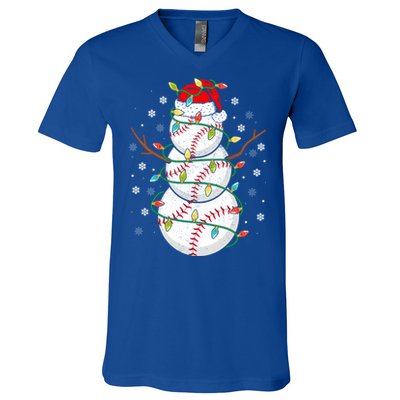 Baseball Snow Christmas Santa Hat Lights Snowflakes Xmas Cute Gift V-Neck T-Shirt