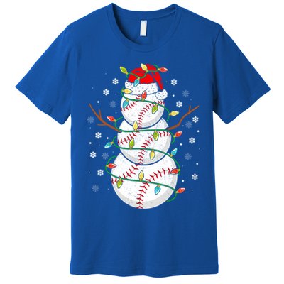 Baseball Snow Christmas Santa Hat Lights Snowflakes Xmas Cute Gift Premium T-Shirt