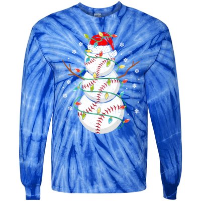 Baseball Snow Christmas Santa Hat Lights Snowflakes Xmas Cute Gift Tie-Dye Long Sleeve Shirt