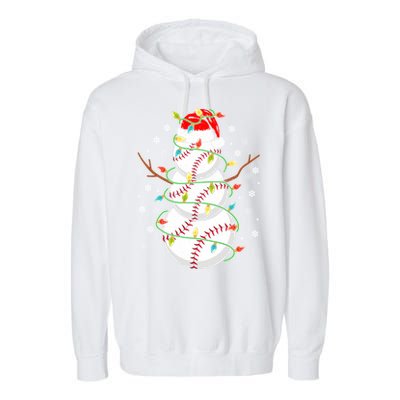 Baseball Snow Christmas Santa Hat Lights Snowflakes Xmas Cute Gift Garment-Dyed Fleece Hoodie