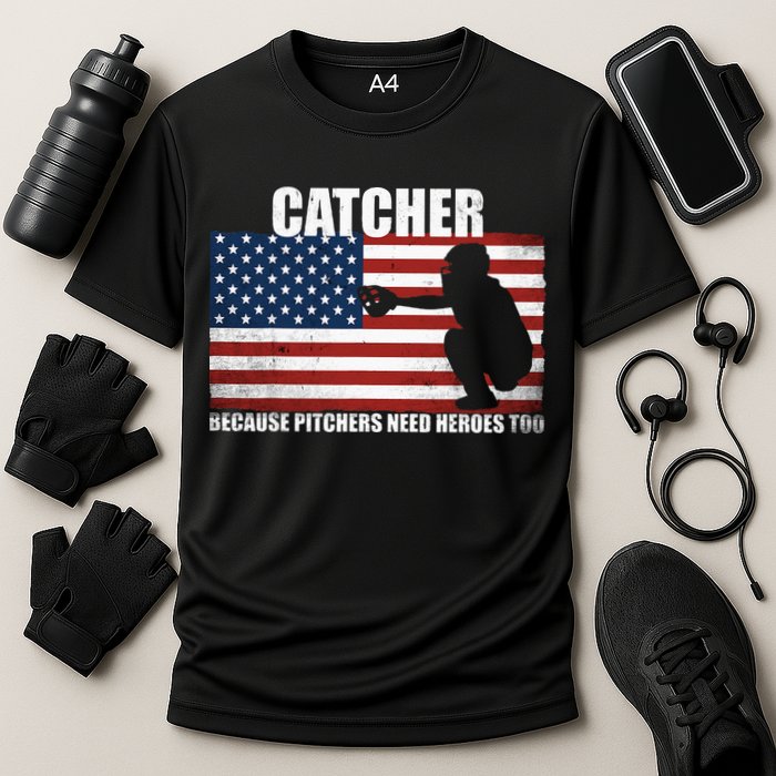 Baseball Softball Catcher Because Pitchers Need Heros Too Cooling Performance Crew T-Shirt