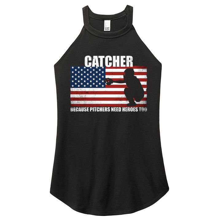 Baseball Softball Catcher Because Pitchers Need Heros Too Women's Perfect Tri Rocker Tank