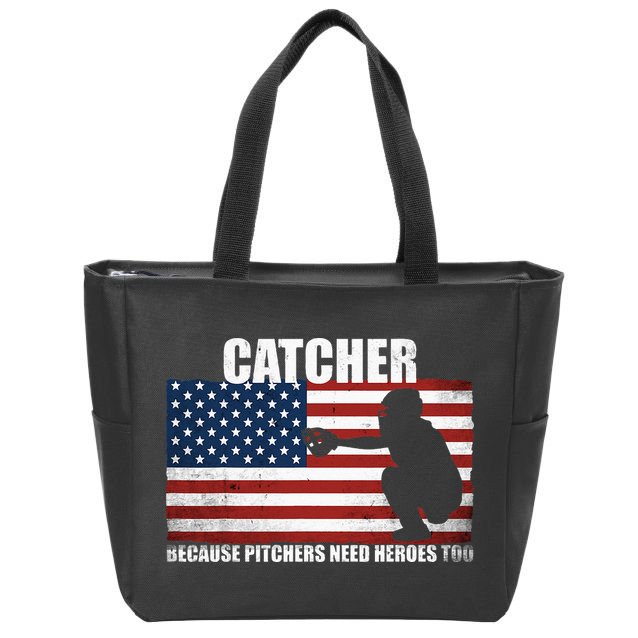 Baseball Softball Catcher Because Pitchers Need Heros Too Zip Tote Bag