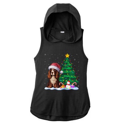 Boykin Spaniel Dog Xmas Tree Lights Reindeer Hat Christmas Ladies PosiCharge Tri-Blend Wicking Draft Hoodie Tank