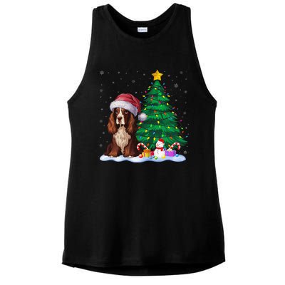 Boykin Spaniel Dog Xmas Tree Lights Reindeer Hat Christmas Ladies PosiCharge Tri-Blend Wicking Tank