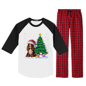 Boykin Spaniel Dog Xmas Tree Lights Reindeer Hat Christmas Raglan Sleeve Pajama Set