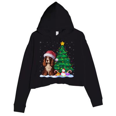 Boykin Spaniel Dog Xmas Tree Lights Reindeer Hat Christmas Crop Fleece Hoodie