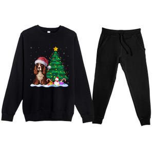 Boykin Spaniel Dog Xmas Tree Lights Reindeer Hat Christmas Premium Crewneck Sweatsuit Set