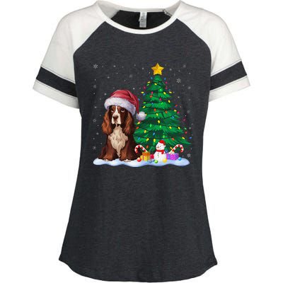 Boykin Spaniel Dog Xmas Tree Lights Reindeer Hat Christmas Enza Ladies Jersey Colorblock Tee