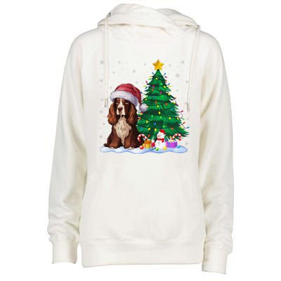 Boykin Spaniel Dog Xmas Tree Lights Reindeer Hat Christmas Womens Funnel Neck Pullover Hood