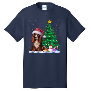 Boykin Spaniel Dog Xmas Tree Lights Reindeer Hat Christmas Tall T-Shirt