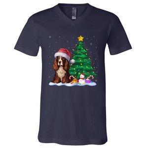 Boykin Spaniel Dog Xmas Tree Lights Reindeer Hat Christmas V-Neck T-Shirt