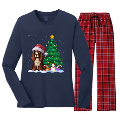 Boykin Spaniel Dog Xmas Tree Lights Reindeer Hat Christmas Women's Long Sleeve Flannel Pajama Set 