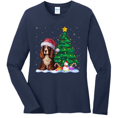 Boykin Spaniel Dog Xmas Tree Lights Reindeer Hat Christmas Ladies Long Sleeve Shirt