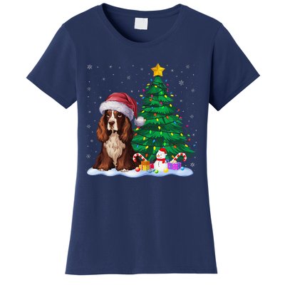 Boykin Spaniel Dog Xmas Tree Lights Reindeer Hat Christmas Women's T-Shirt