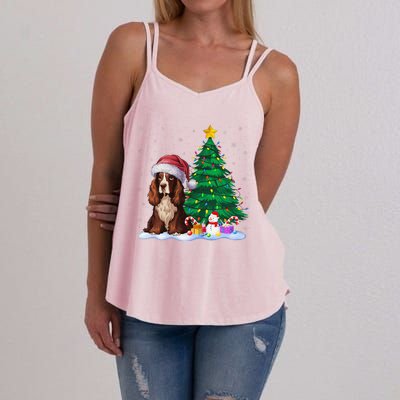 Boykin Spaniel Dog Xmas Tree Lights Reindeer Hat Christmas Women's Strappy Tank