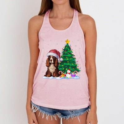 Boykin Spaniel Dog Xmas Tree Lights Reindeer Hat Christmas Women's Knotted Racerback Tank