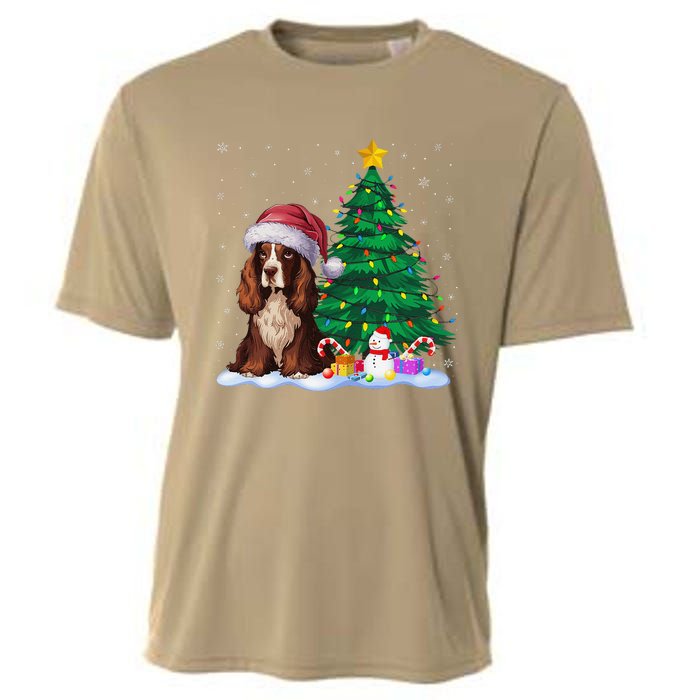 Boykin Spaniel Dog Xmas Tree Lights Reindeer Hat Christmas Cooling Performance Crew T-Shirt