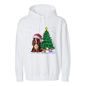 Boykin Spaniel Dog Xmas Tree Lights Reindeer Hat Christmas Garment-Dyed Fleece Hoodie