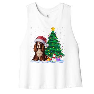 Boykin Spaniel Dog Xmas Tree Lights Reindeer Hat Christmas Women's Racerback Cropped Tank