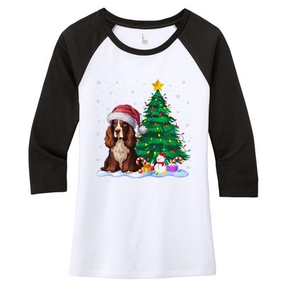 Boykin Spaniel Dog Xmas Tree Lights Reindeer Hat Christmas Women's Tri-Blend 3/4-Sleeve Raglan Shirt