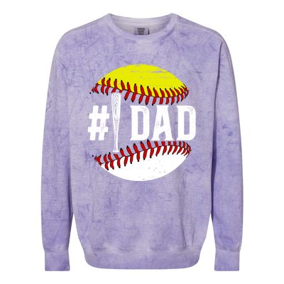 Baseball Softball Dad Best Softball Baseball Dad Funny Gift Colorblast Crewneck Sweatshirt