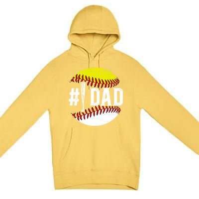 Baseball Softball Dad Best Softball Baseball Dad Funny Gift Premium Pullover Hoodie