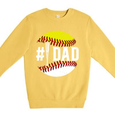 Baseball Softball Dad Best Softball Baseball Dad Funny Gift Premium Crewneck Sweatshirt