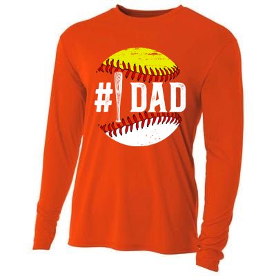 Baseball Softball Dad Best Softball Baseball Dad Funny Gift Cooling Performance Long Sleeve Crew