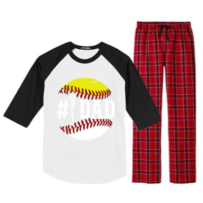 Baseball Softball Dad Best Softball Baseball Dad Funny Gift Raglan Sleeve Pajama Set