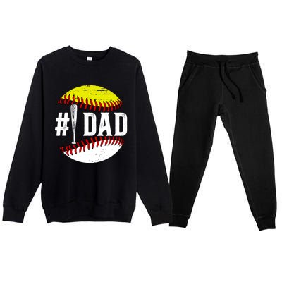 Baseball Softball Dad Best Softball Baseball Dad Funny Gift Premium Crewneck Sweatsuit Set