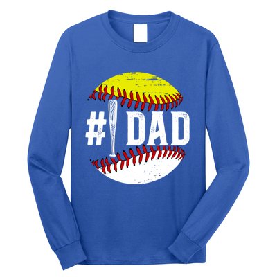 Baseball Softball Dad Best Softball Baseball Dad Funny Gift Long Sleeve Shirt