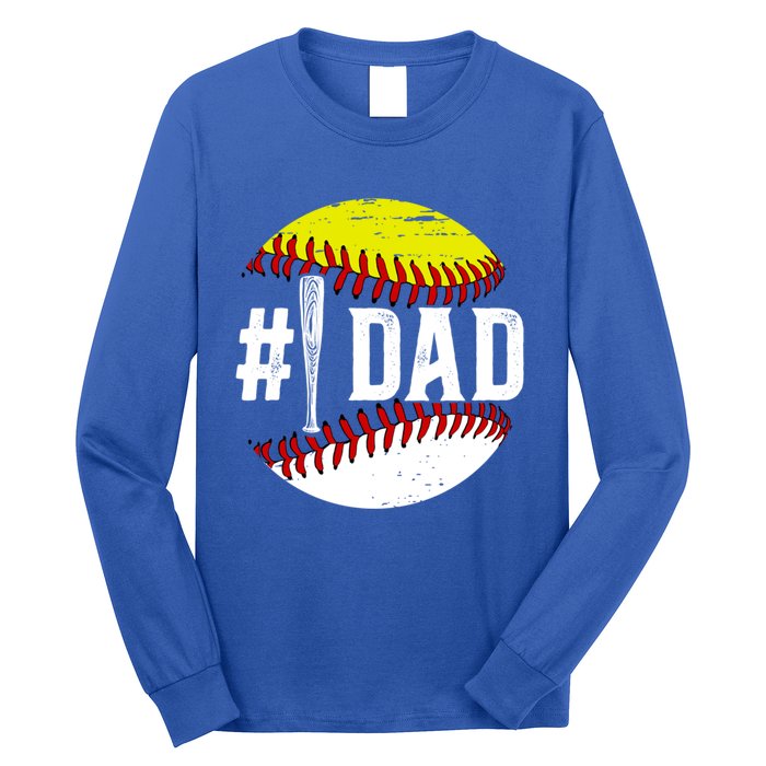 Baseball Softball Dad Best Softball Baseball Dad Funny Gift Long Sleeve Shirt