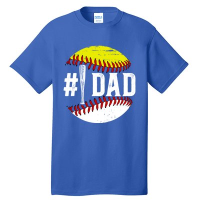 Baseball Softball Dad Best Softball Baseball Dad Funny Gift Tall T-Shirt