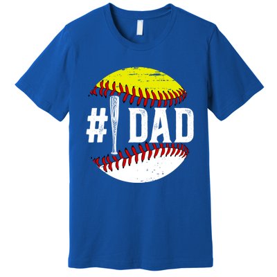 Baseball Softball Dad Best Softball Baseball Dad Funny Gift Premium T-Shirt