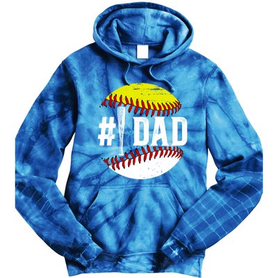 Baseball Softball Dad Best Softball Baseball Dad Funny Gift Tie Dye Hoodie