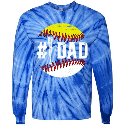 Baseball Softball Dad Best Softball Baseball Dad Funny Gift Tie-Dye Long Sleeve Shirt