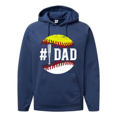 Baseball Softball Dad Best Softball Baseball Dad Funny Gift Performance Fleece Hoodie