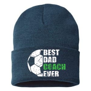 Best Soccer Dad Coach Ever Retro Father Soccer Coach Dad Sustainable Knit Beanie