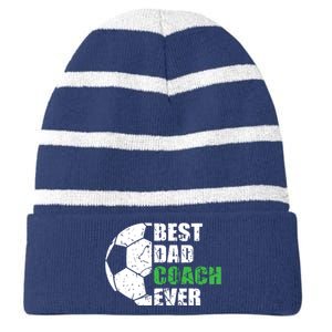 Best Soccer Dad Coach Ever Retro Father Soccer Coach Dad Striped Beanie with Solid Band