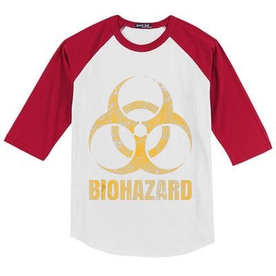 Biohazard Symbol Distressed Weathered Look Halloween Fun Kids Colorblock Raglan Jersey