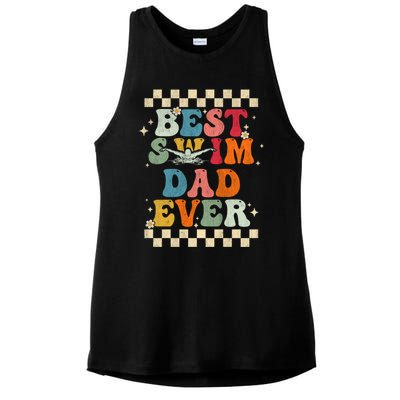 Best Swim Dad Ever Retro Groovy Gift Swimming Dad Gift Ladies PosiCharge Tri-Blend Wicking Tank